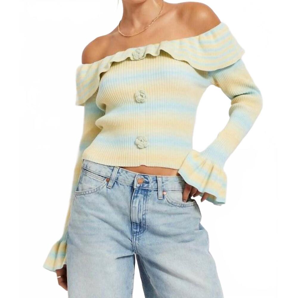 NEW ILLA ILLA blue mojito off the shoulder sweater in multicolor